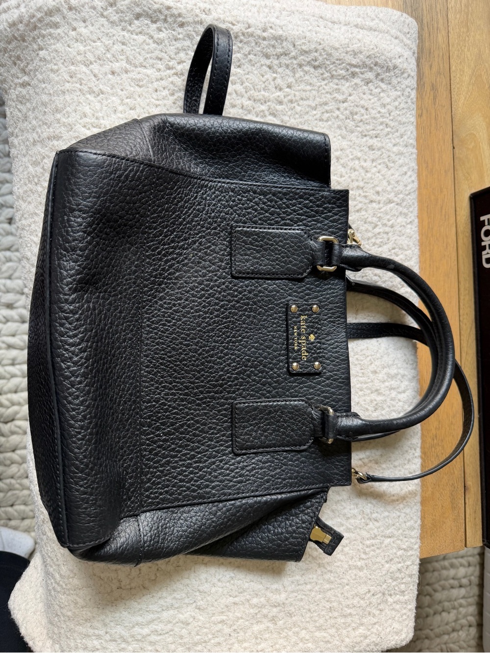 kate spade Black Pebbled Leather Satchel with Gold Hardware